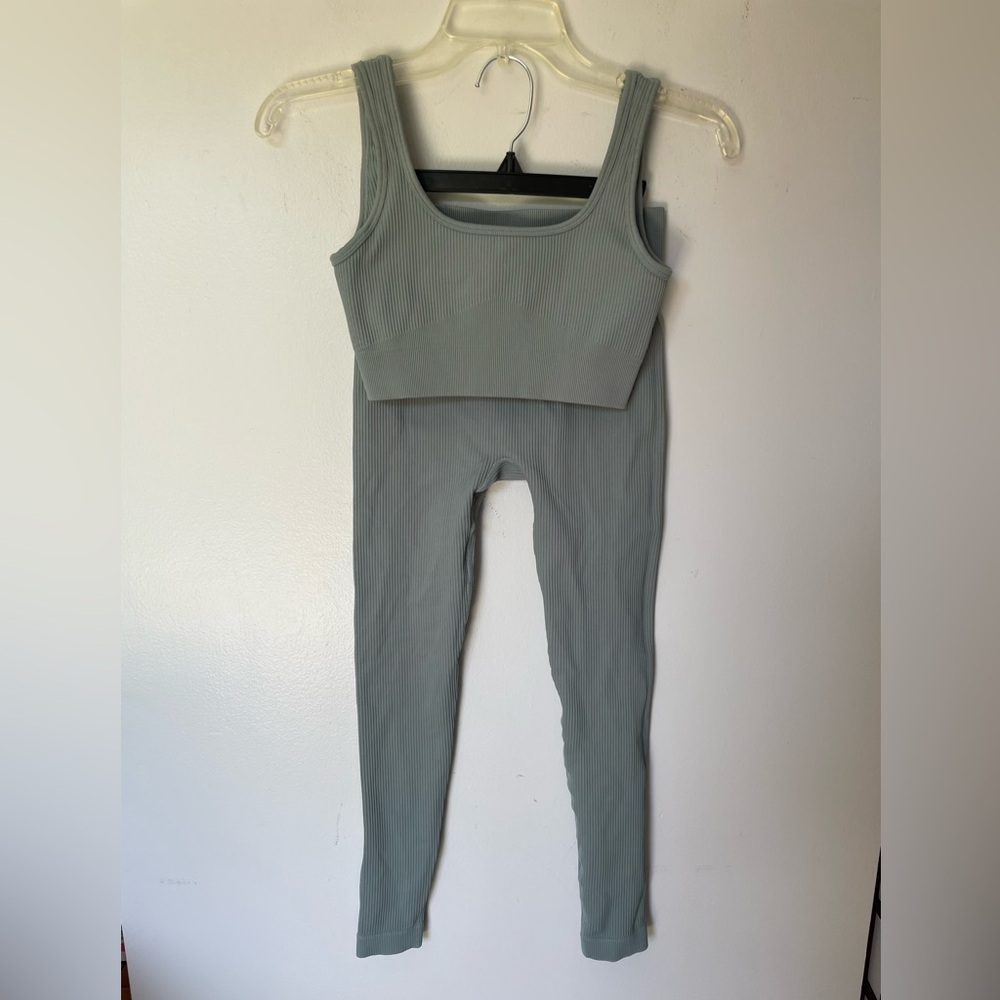 Women's Ribbed 2-Piece Set in Sage Green, Size S